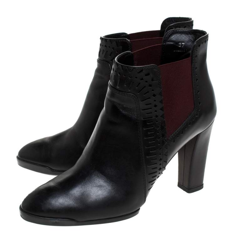 Pre Owned Tod's Black Lasercut  Leather Ankle Boots Size 37