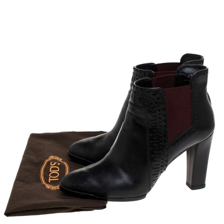 Pre Owned Tod's Black Lasercut  Leather Ankle Boots Size 37