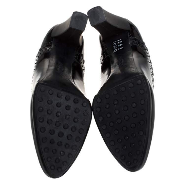 Pre Owned Tod's Black Leather Block Heel Booties Size 37