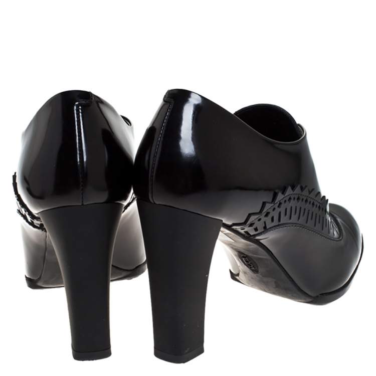 Pre Owned Tod's Black Leather Block Heel Booties Size 37