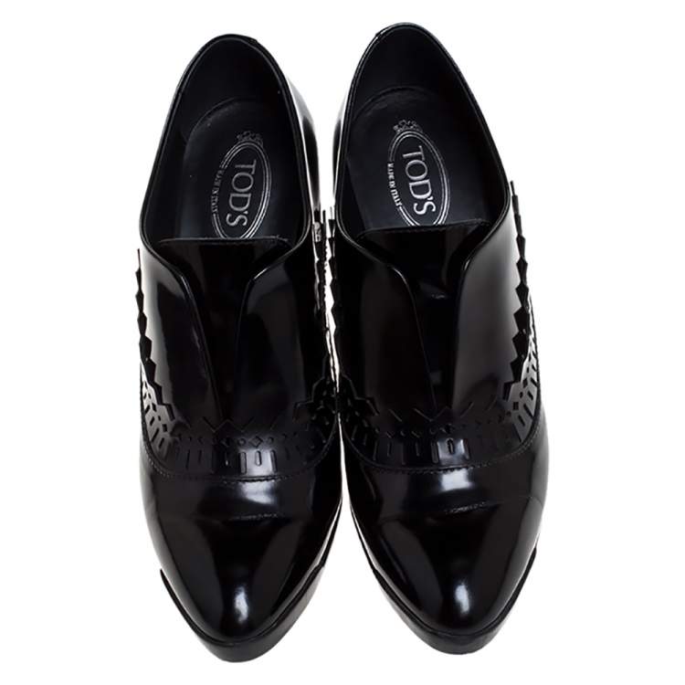 Pre Owned Tod's Black Leather Block Heel Booties Size 37