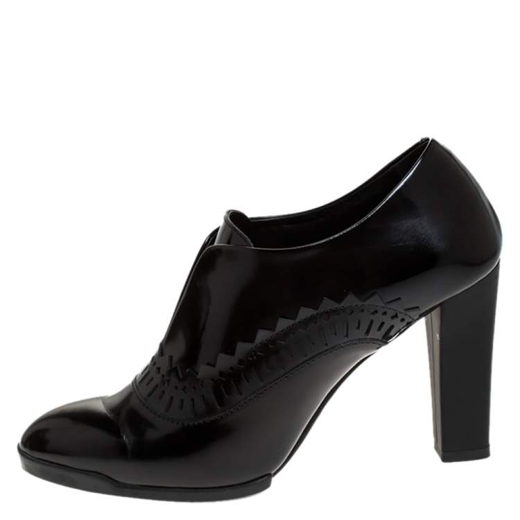 Pre Owned Tod's Black Leather Block Heel Booties Size 37
