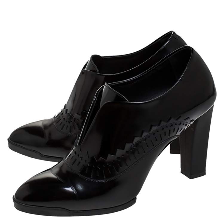 Pre Owned Tod's Black Leather Block Heel Booties Size 37