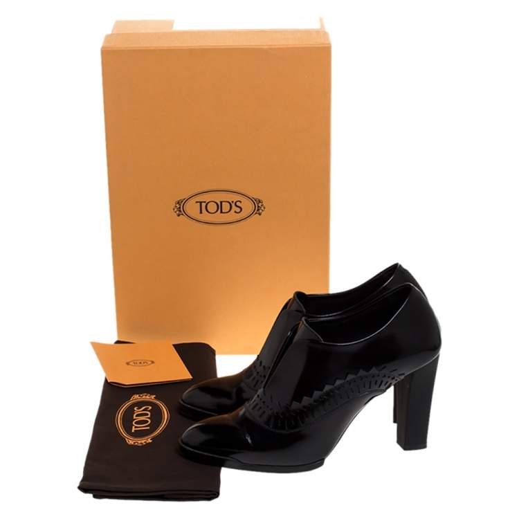 Pre Owned Tod's Black Leather Block Heel Booties Size 37