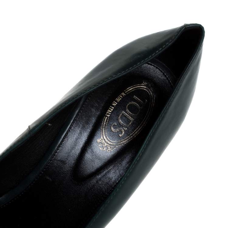 Pre Owned Tod's Green Leather Block Heel Square Toe Pumps Size 40