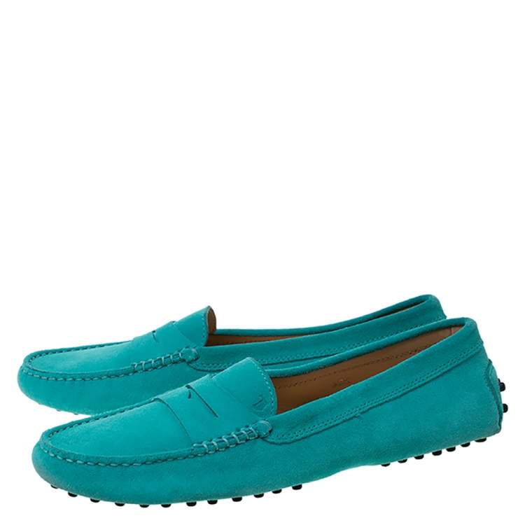 Pre Owned Tod's Mint Green Suede Penny Loafers Size 39.5