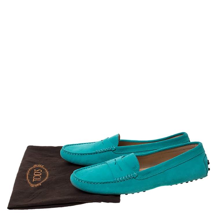 Pre Owned Tod's Mint Green Suede Penny Loafers Size 39.5