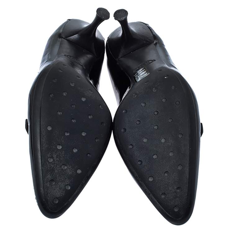 Pre Owned Tod's Black Patent Leather Kitten Heel Loafer Pumps Size 38.5