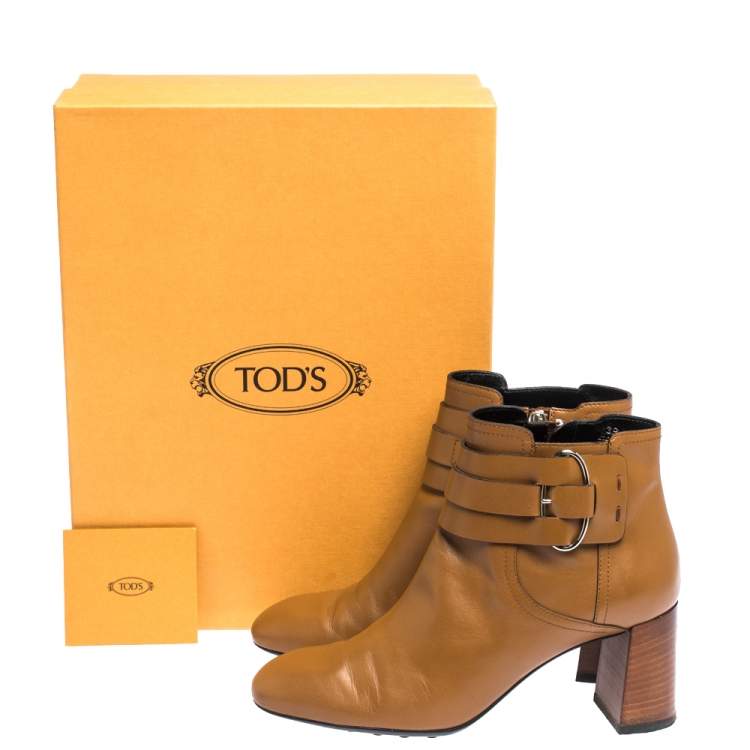 Pre Owned Tod's Brown Leather Buckle Detail Ankle Booties Size 39