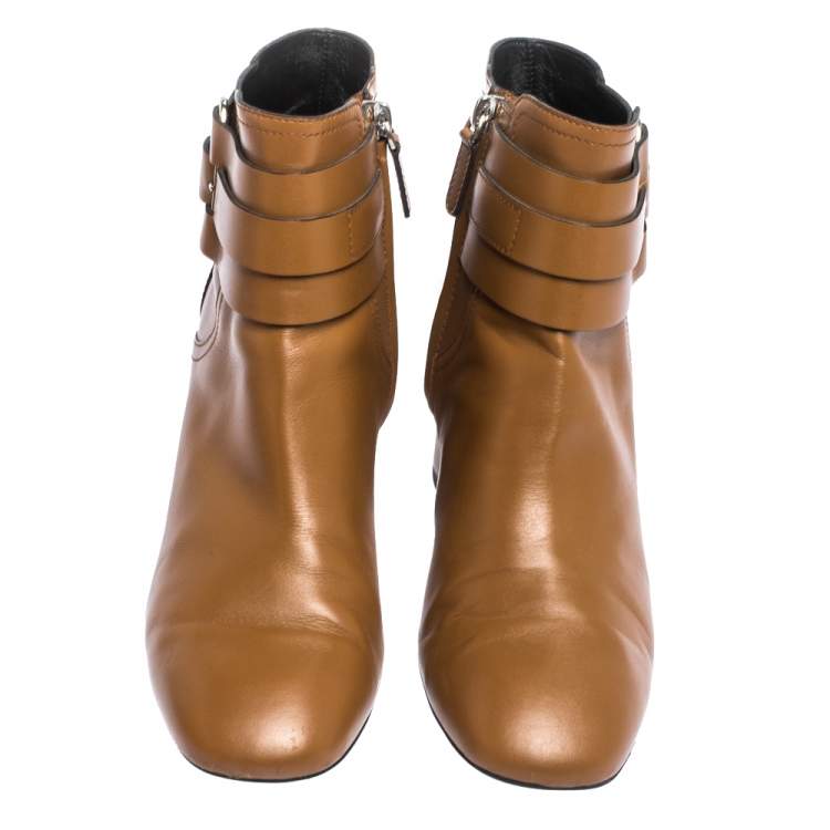 Pre Owned Tod's Brown Leather Buckle Detail Ankle Booties Size 39