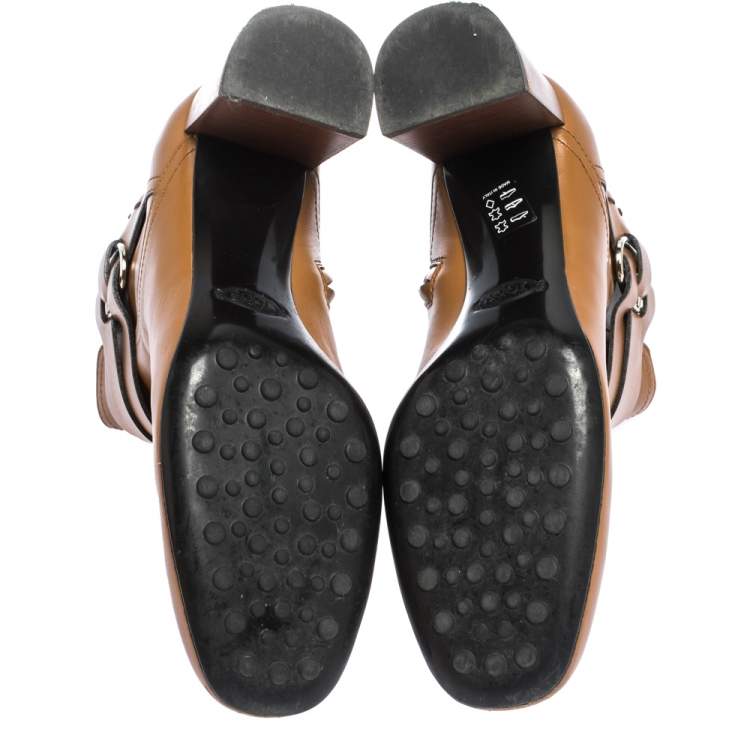 Pre Owned Tod's Brown Leather Buckle Detail Ankle Booties Size 39