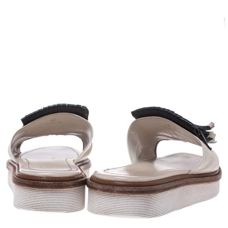 Pre Owned Tod's Multicolor Leather Fringe Detail Platform Slide Sandals Size 40