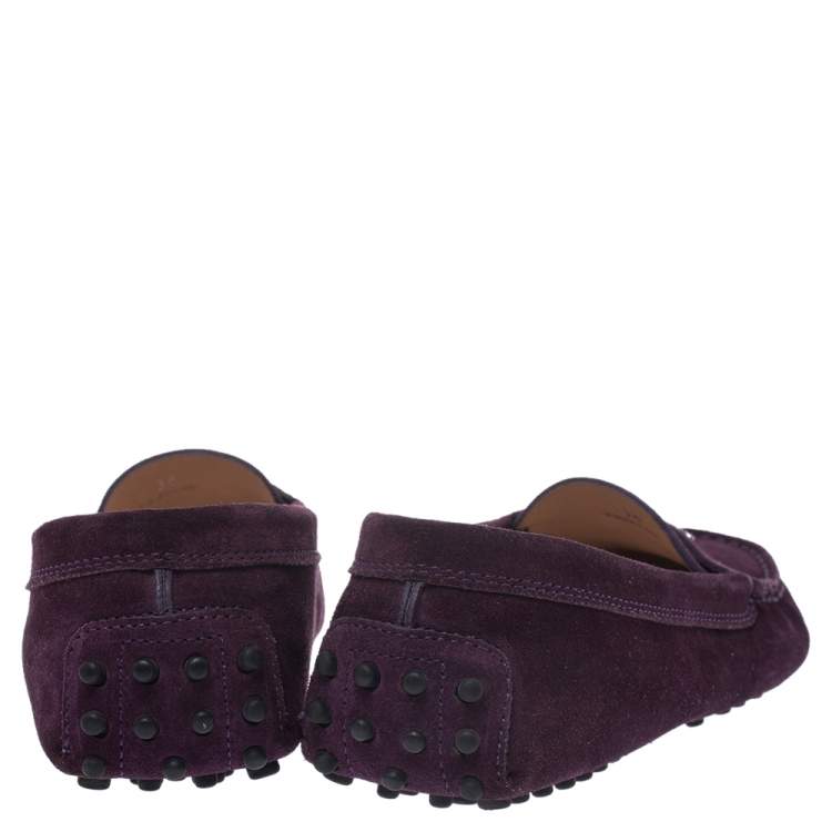 Pre Owned Tod’s Purple Suede Crystal Stud Penny Loafers Size 38