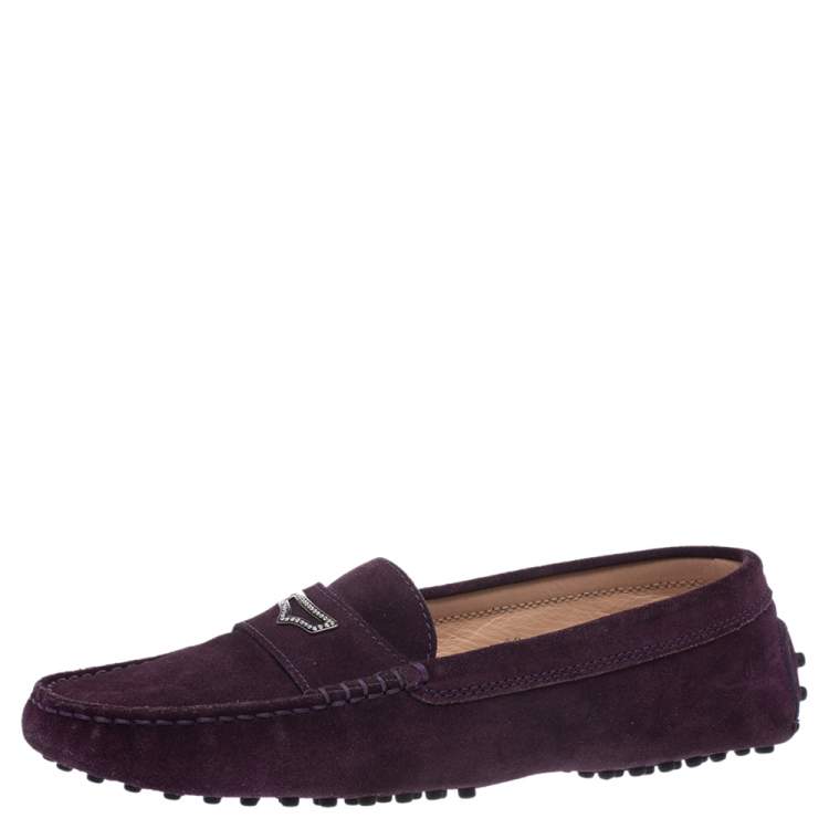 Pre Owned Tod’s Purple Suede Crystal Stud Penny Loafers Size 38