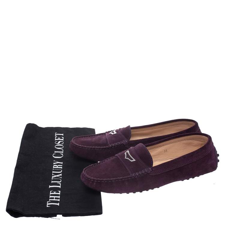 Pre Owned Tod’s Purple Suede Crystal Stud Penny Loafers Size 38