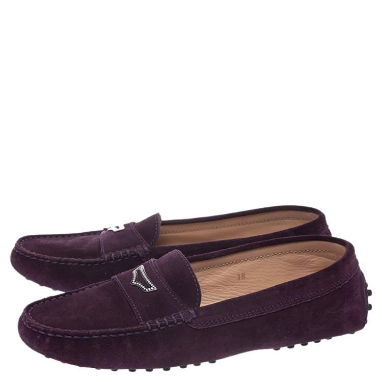 Pre Owned Tod’s Purple Suede Crystal Stud Penny Loafers Size 38