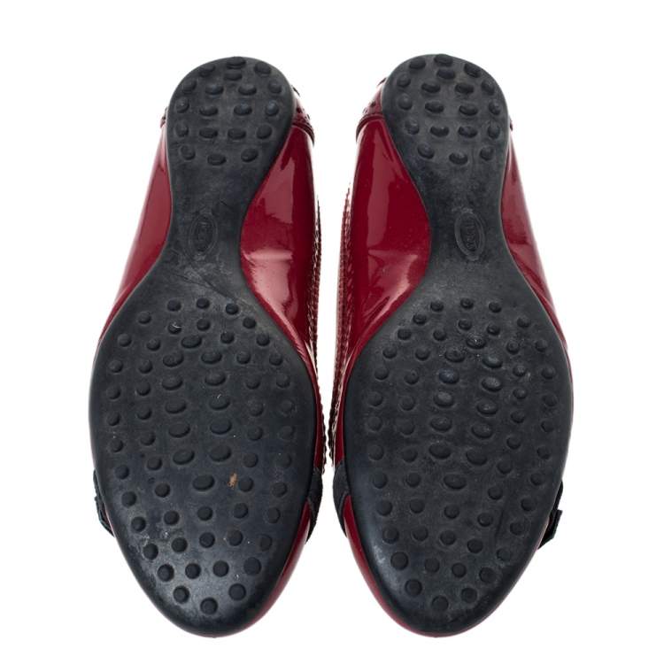 Pre Owned Tod's Dark Red Brogue Patent Leather Ballet Flats Size 38