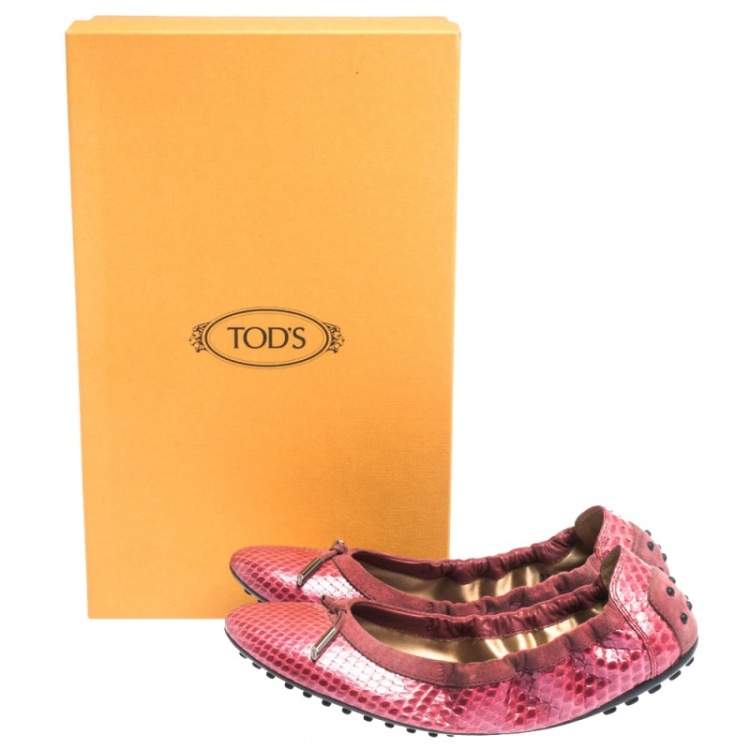 Pre Owned Tod's Pink Python Leather Scrunch Ballet Flats Size 38