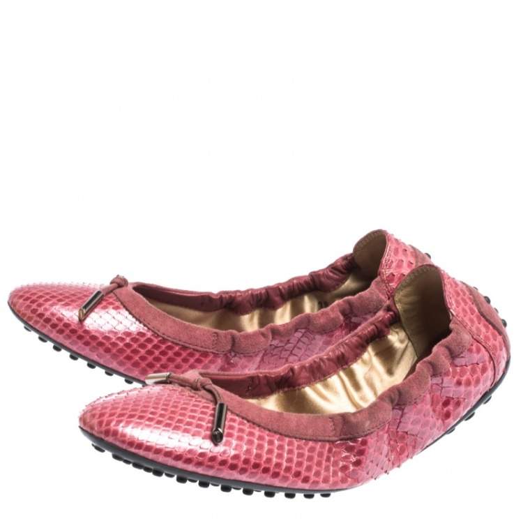 Pre Owned Tod's Pink Python Leather Scrunch Ballet Flats Size 38