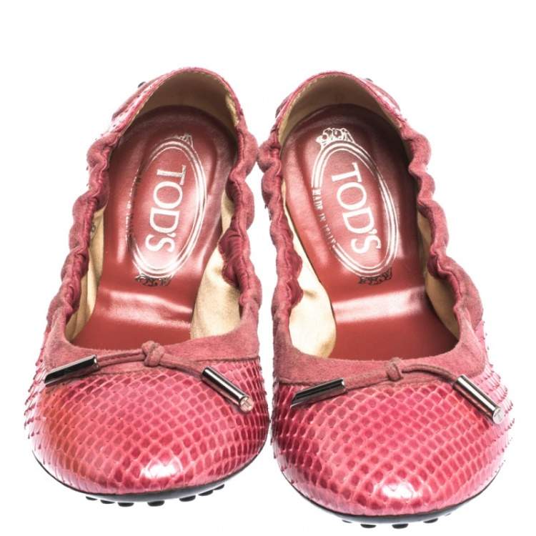 Pre Owned Tod's Pink Python Leather Scrunch Ballet Flats Size 38