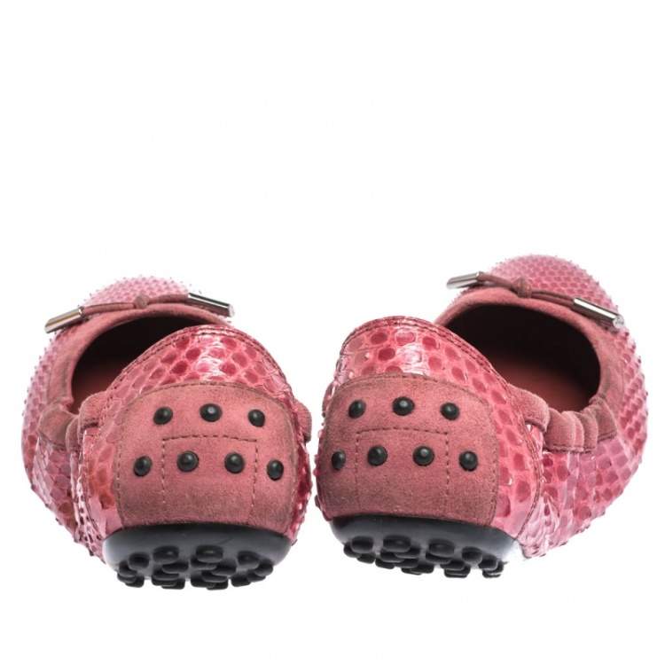 Pre Owned Tod's Pink Python Leather Scrunch Ballet Flats Size 38