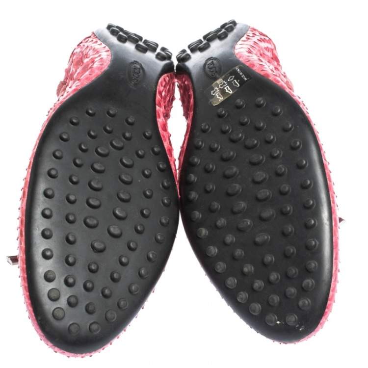 Pre Owned Tod's Pink Python Leather Scrunch Ballet Flats Size 38
