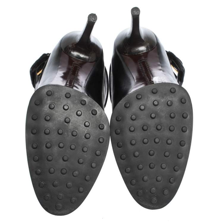 Pre Owned Tod's Black Leather Cross Strap Pumps Size 39