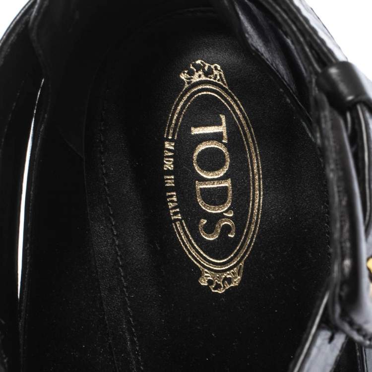 Pre Owned Tod's Black Leather Cross Strap Pumps Size 39