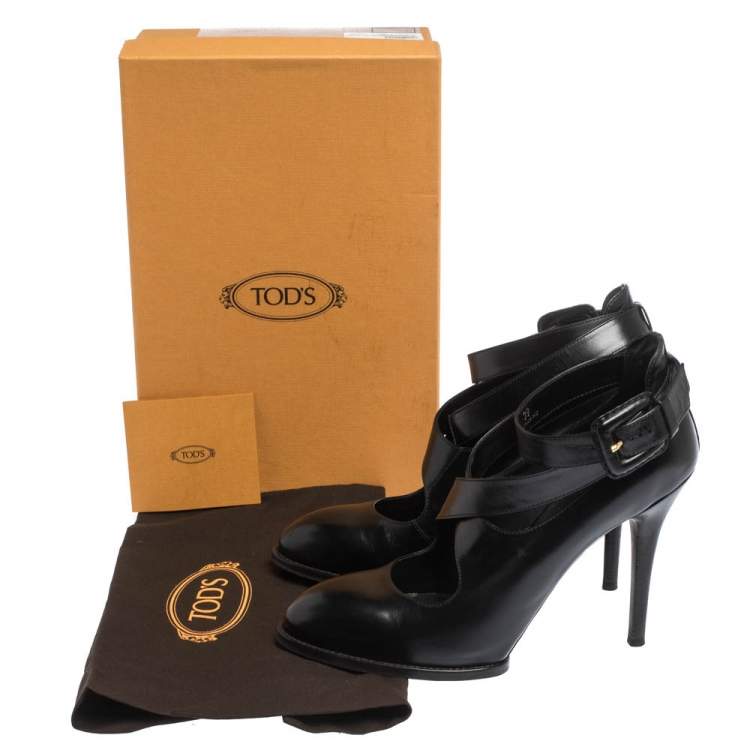 Pre Owned Tod's Black Leather Cross Strap Pumps Size 39