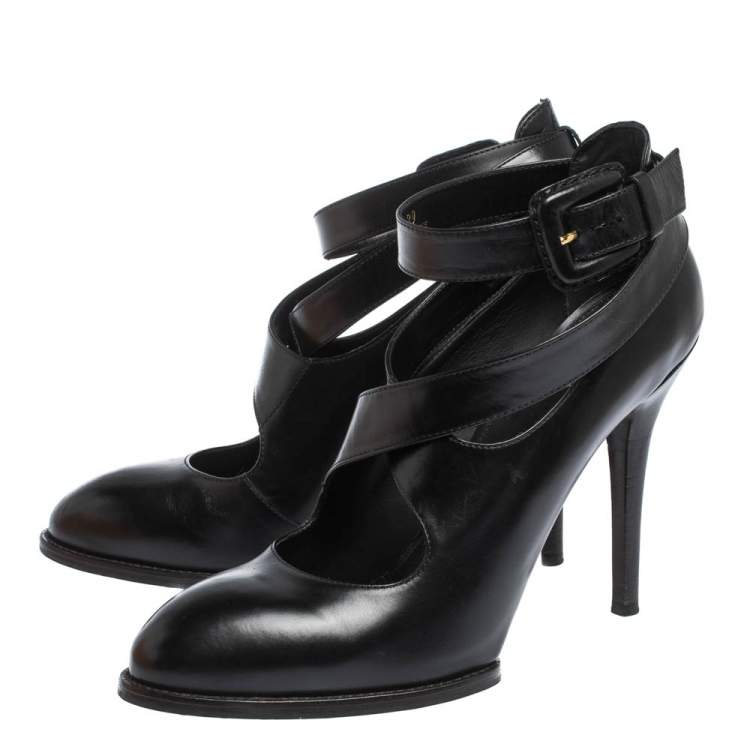 Pre Owned Tod's Black Leather Cross Strap Pumps Size 39