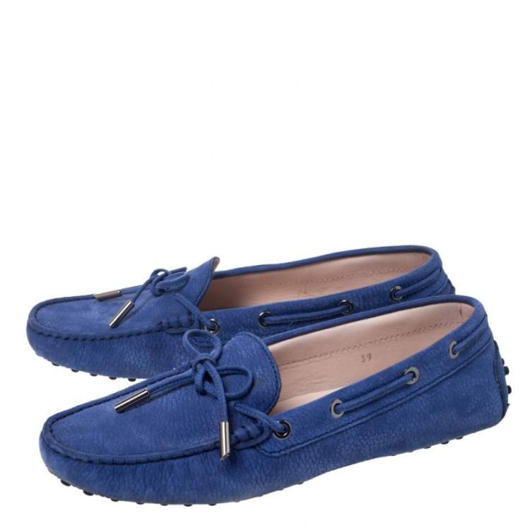 Pre Owned Tod's Blue Nubuck City Gommino Loafers Size 39