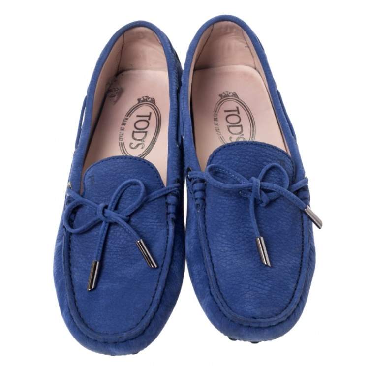 Pre Owned Tod's Blue Nubuck City Gommino Loafers Size 39