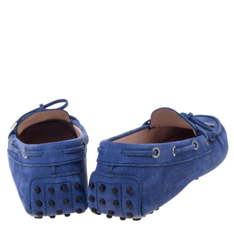Pre Owned Tod's Blue Nubuck City Gommino Loafers Size 39