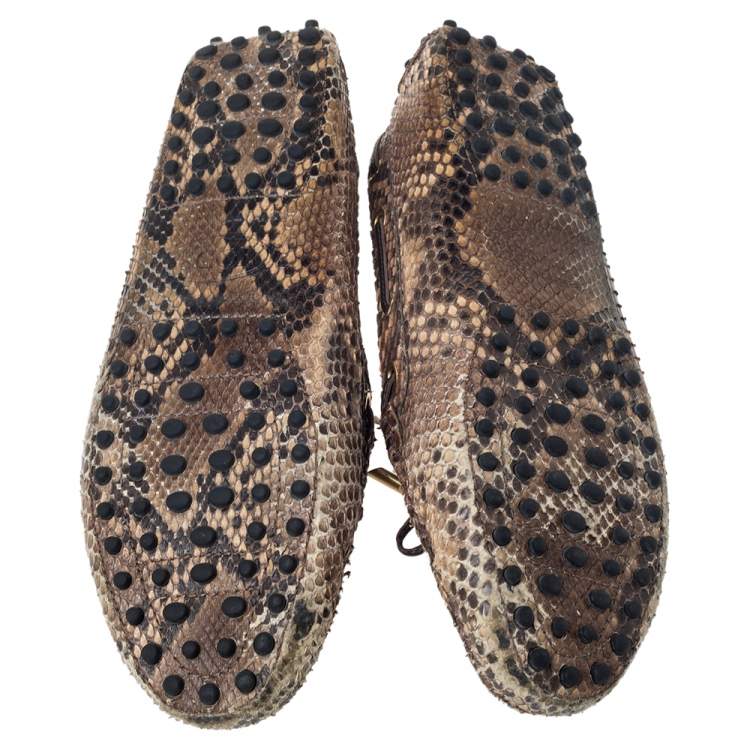 Pre Owned Tod's Beige/Brown Python Leather Bow Loafers Size 38.5