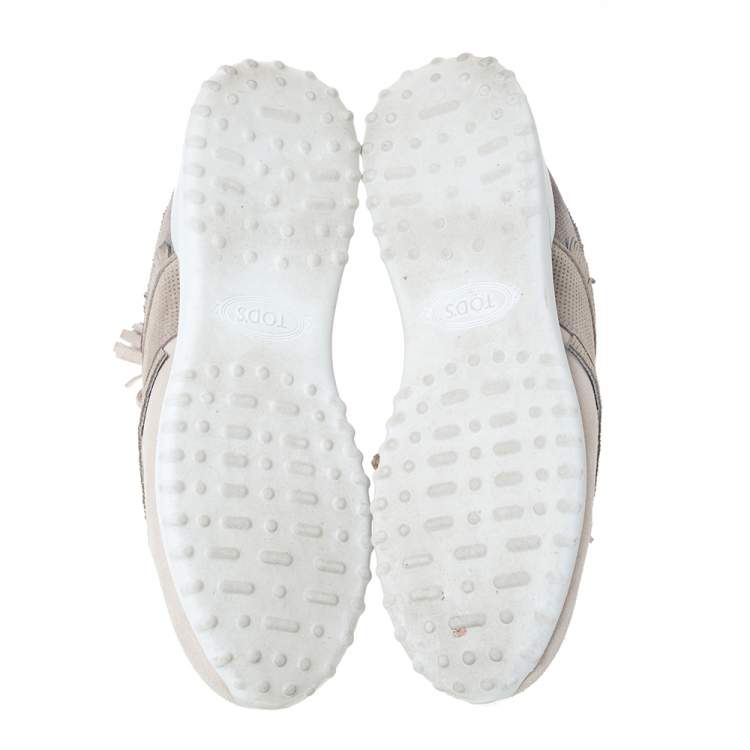 Pre Owned Tod's Grey/Beige Suede Fringe And Tassel Lace Detail Sneakers Size 39