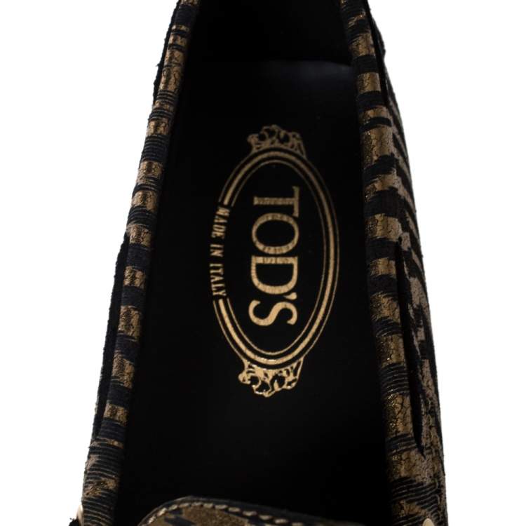 Pre Owned Tod's Metallic Gold Zebra Print Suede Gommino Driving Loafers Size 37
