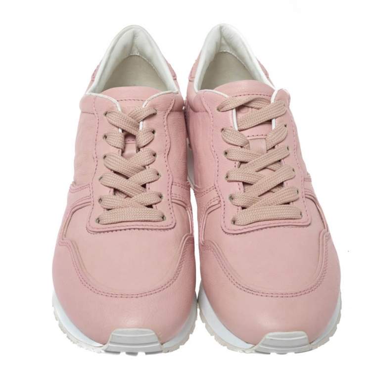 Pre Owned Tod's Pink Leather Studded Lace Up Sneakers Size 37