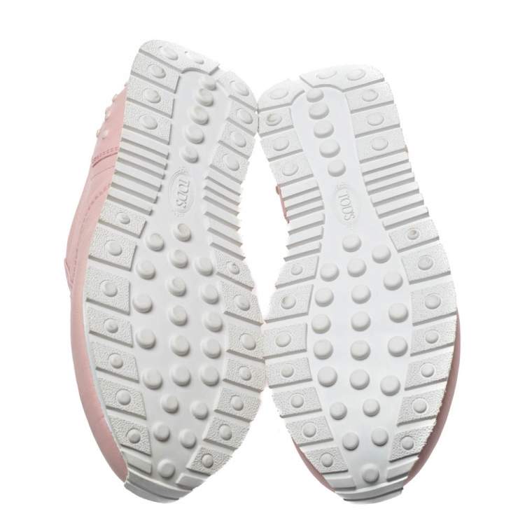 Pre Owned Tod's Pink Leather Studded Lace Up Sneakers Size 37