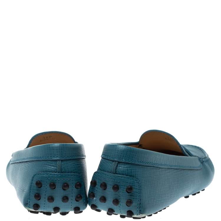 Pre Owned Tod's Blue Leather Gommino Slip On Loafers Size 37.5