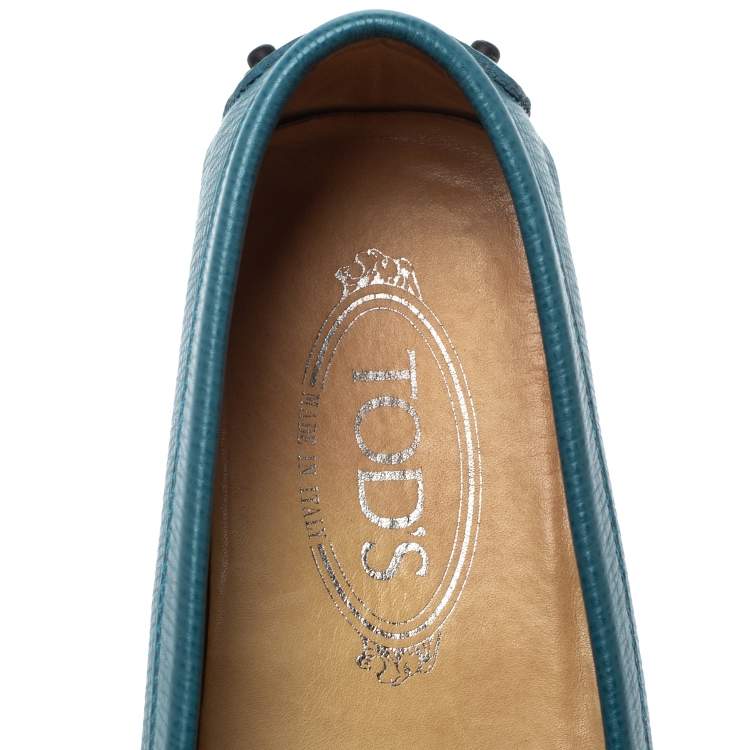 Pre Owned Tod's Blue Leather Gommino Slip On Loafers Size 37.5