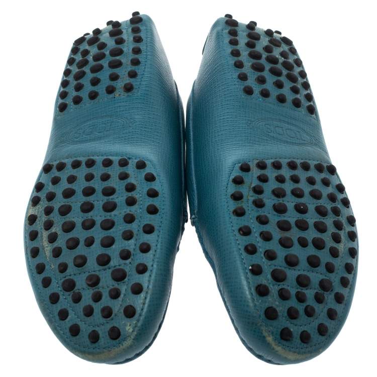 Pre Owned Tod's Blue Leather Gommino Slip On Loafers Size 37.5