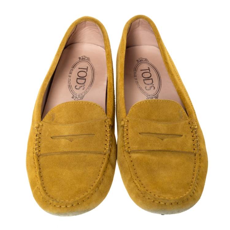 Pre Owned Tod's Yellow Suede Penny Loafers Size 39.5
