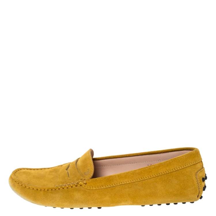 Pre Owned Tod's Yellow Suede Penny Loafers Size 39.5
