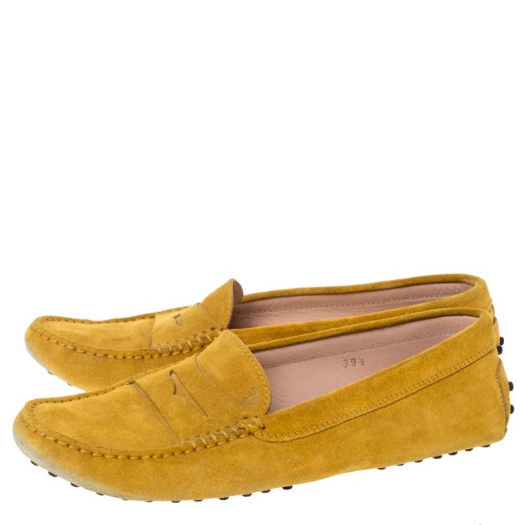 Pre Owned Tod's Yellow Suede Penny Loafers Size 39.5