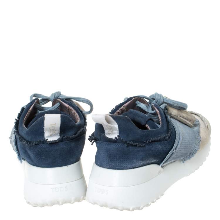 Pre Owned Tod's Tricolor Suede Leather Fringe Low Top Sneakers Size 37
