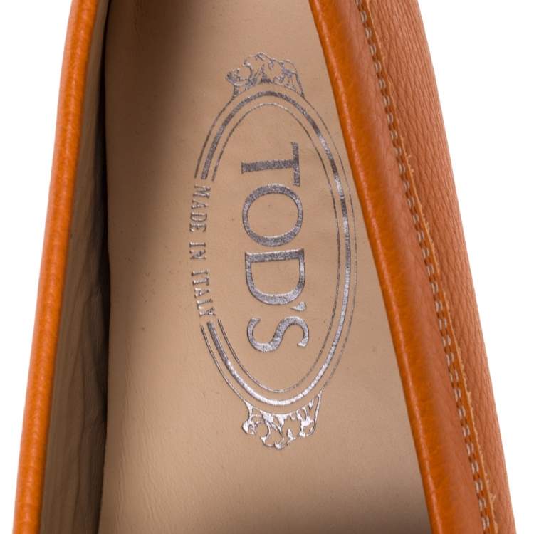 Pre Owned Tod's Orange Leather Penny Slip On Loafers Size 36.5