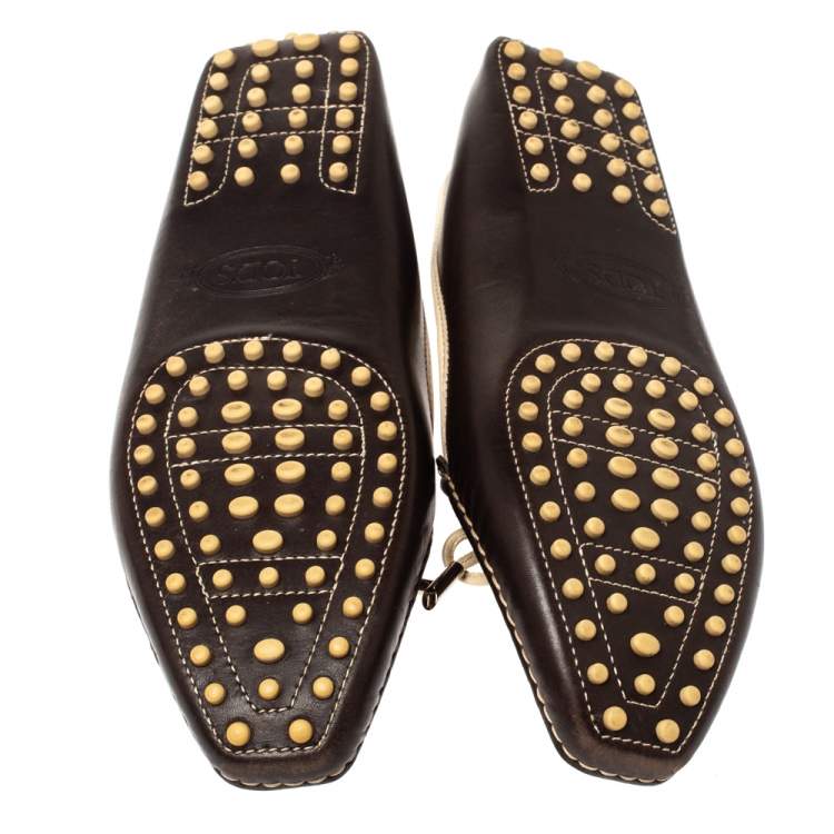 Pre Owned Tod's Brown Leather Square Toe Bow Loafers Size 40