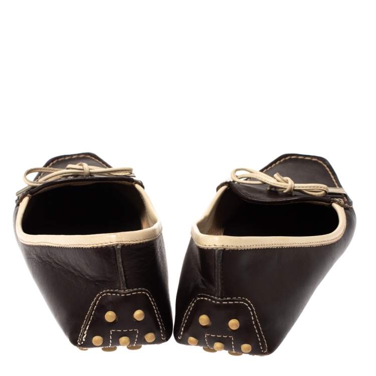 Pre Owned Tod's Brown Leather Square Toe Bow Loafers Size 40