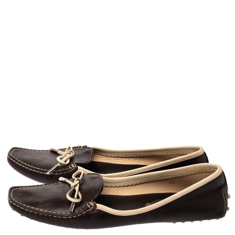 Pre Owned Tod's Brown Leather Square Toe Bow Loafers Size 40
