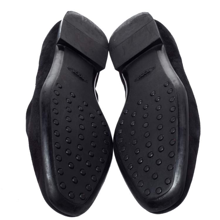 Pre Owned Tod's Black Suede Leather Double T Smoking  Slippers Size 38.5